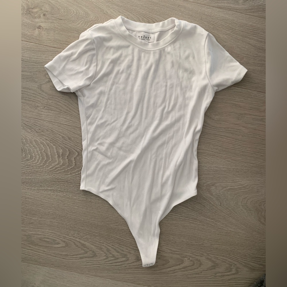 Velvet Short Sleeve Crew Neck Bodysuit